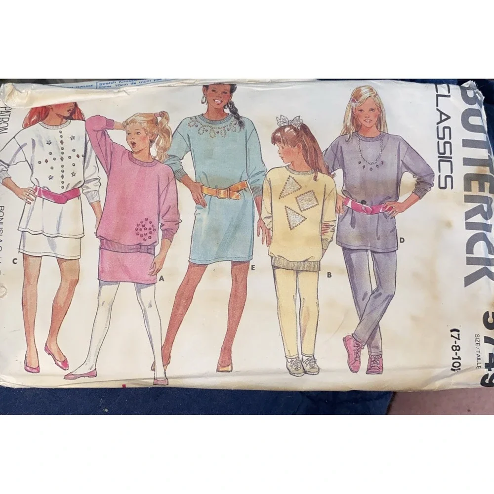 Vintage Butterick 5749 Girls Dress Top Skirt Pants Pattern Sz 7-10 Uncut 1980s